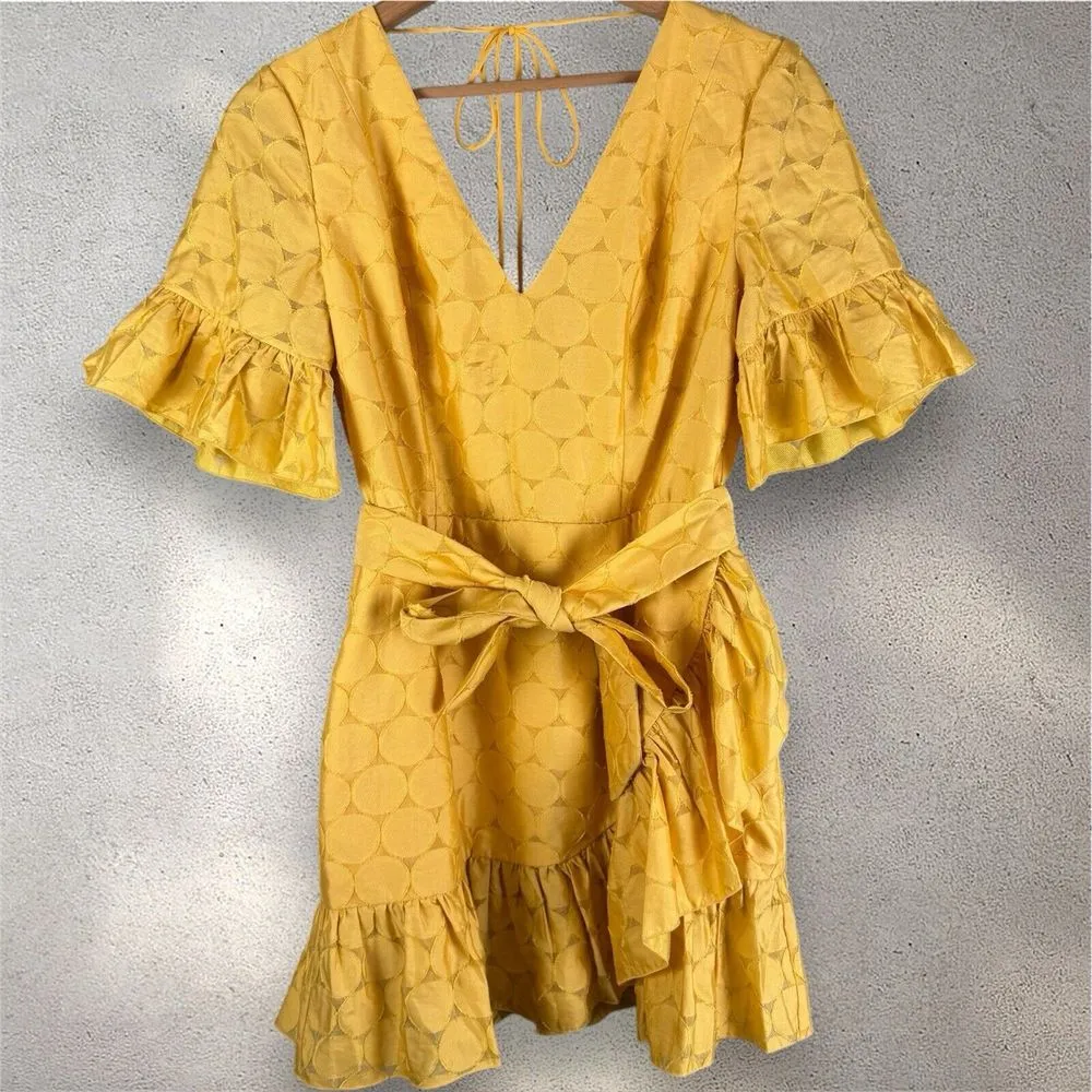 C/MEO Collective Magnetise Mini‎ Dress In Honey Ruffle Tie Waist Revolve NWT XL - Image 4