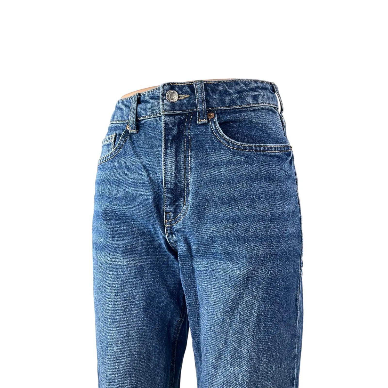 H&M Women's Blue Medium Wash High Waisted Straight Leg Denim Jeans Size 4 - Image 2