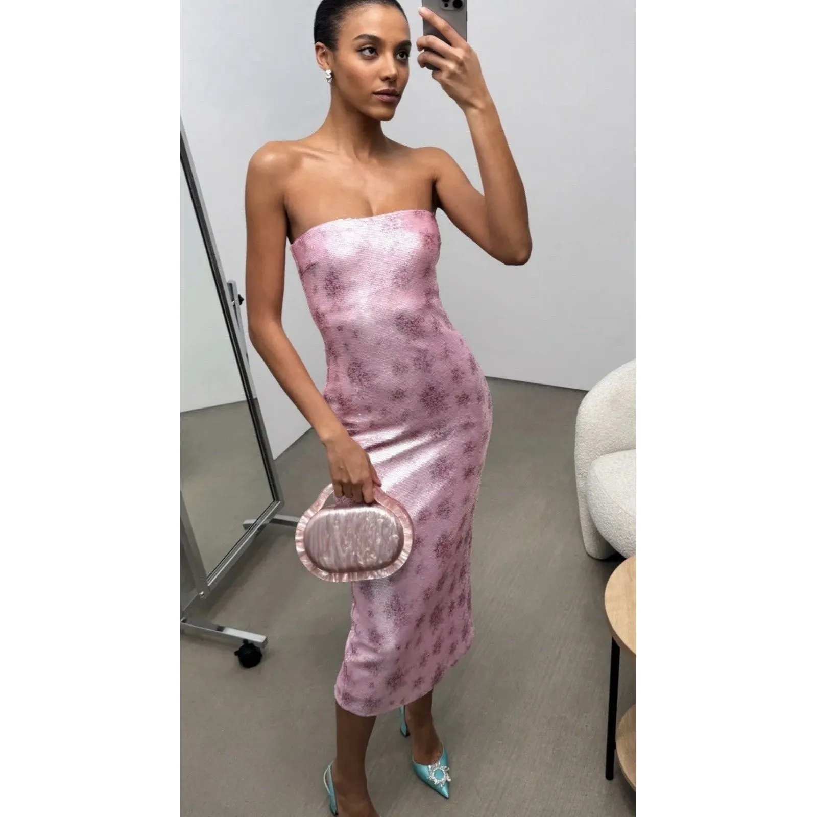 Loveshack Fancy Stacia Pink Sequin Dress Sz 4 - Image 12