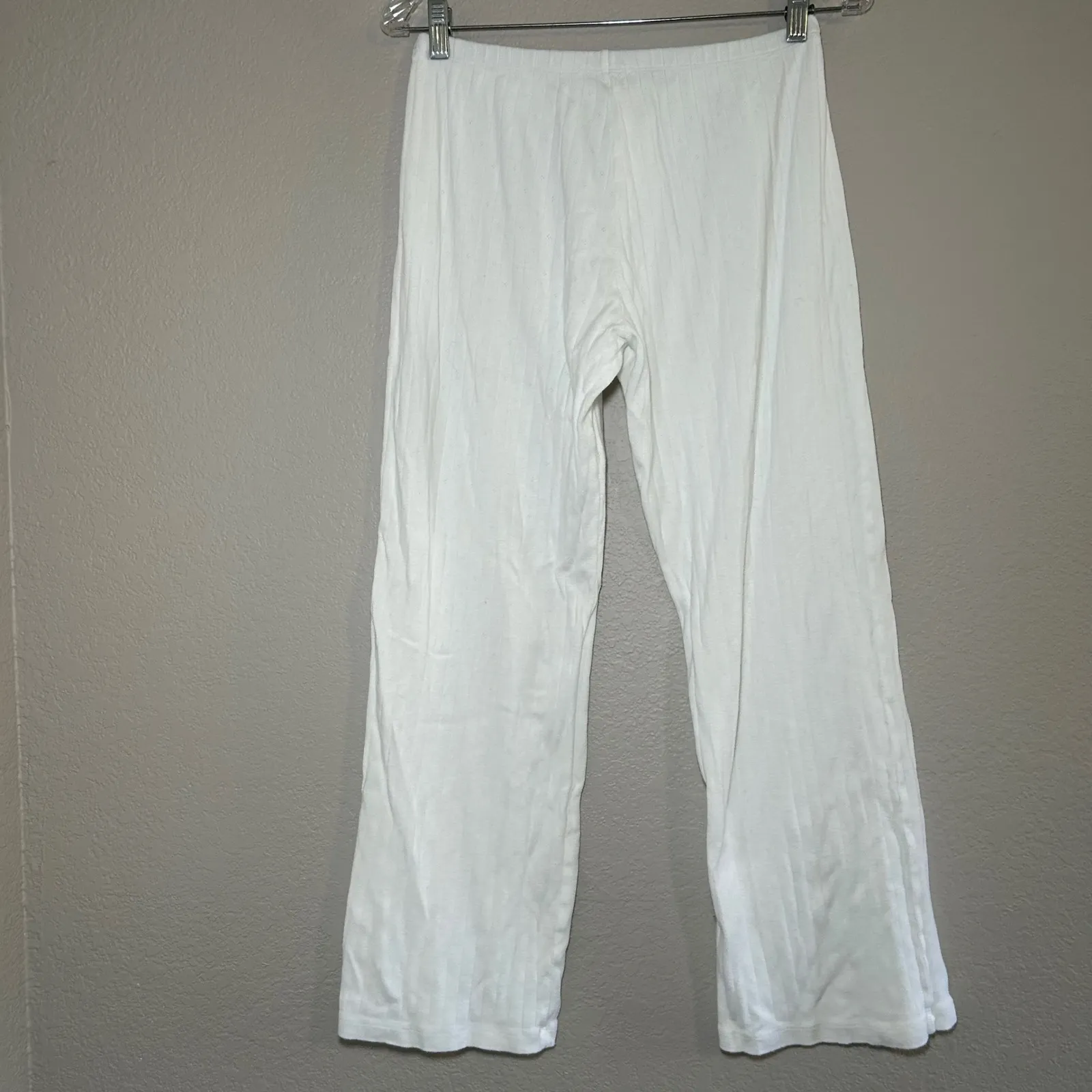 Brandy Melville White Ribbed Eyelet Cotton Lounge Pants Wide Leg boho cottage - Image 6