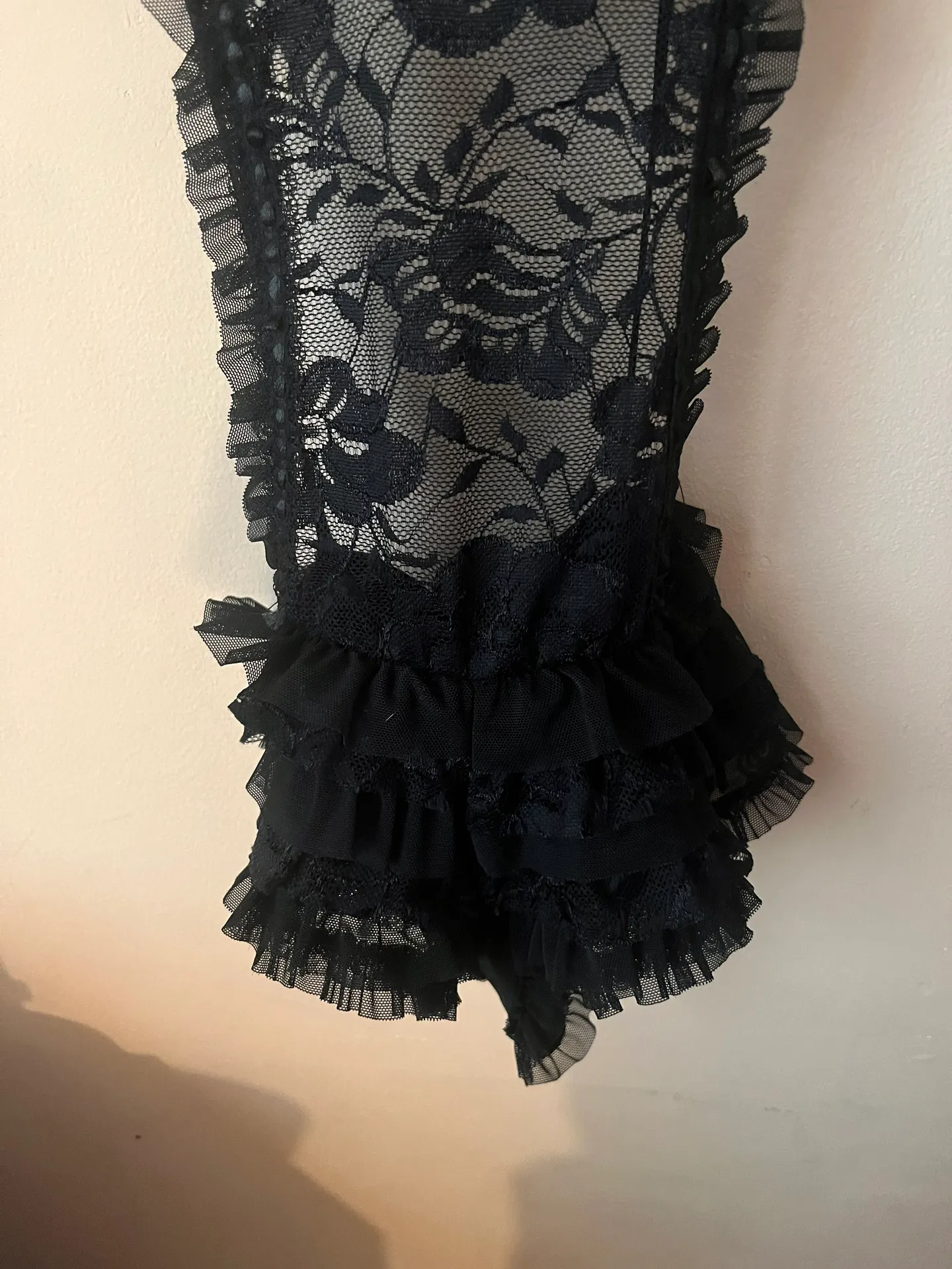 Black Lace Ruffle Lingerie One Piece Bodysuit - Image 3