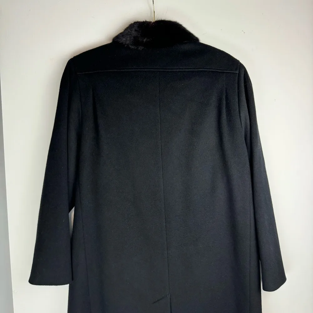 Vtg ALORNA 100% Wool Long Fur Collar Jacket Overcoat Black Size L - Image 9