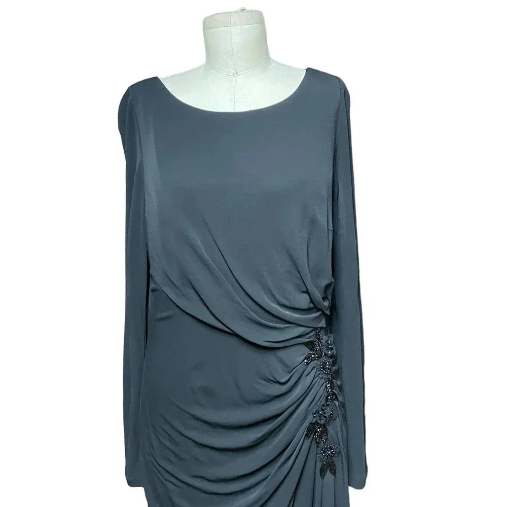 Marchesa Notte Black Long Sleeve Matte Jersey Evening Gown Ruched Size 10 - Image 4