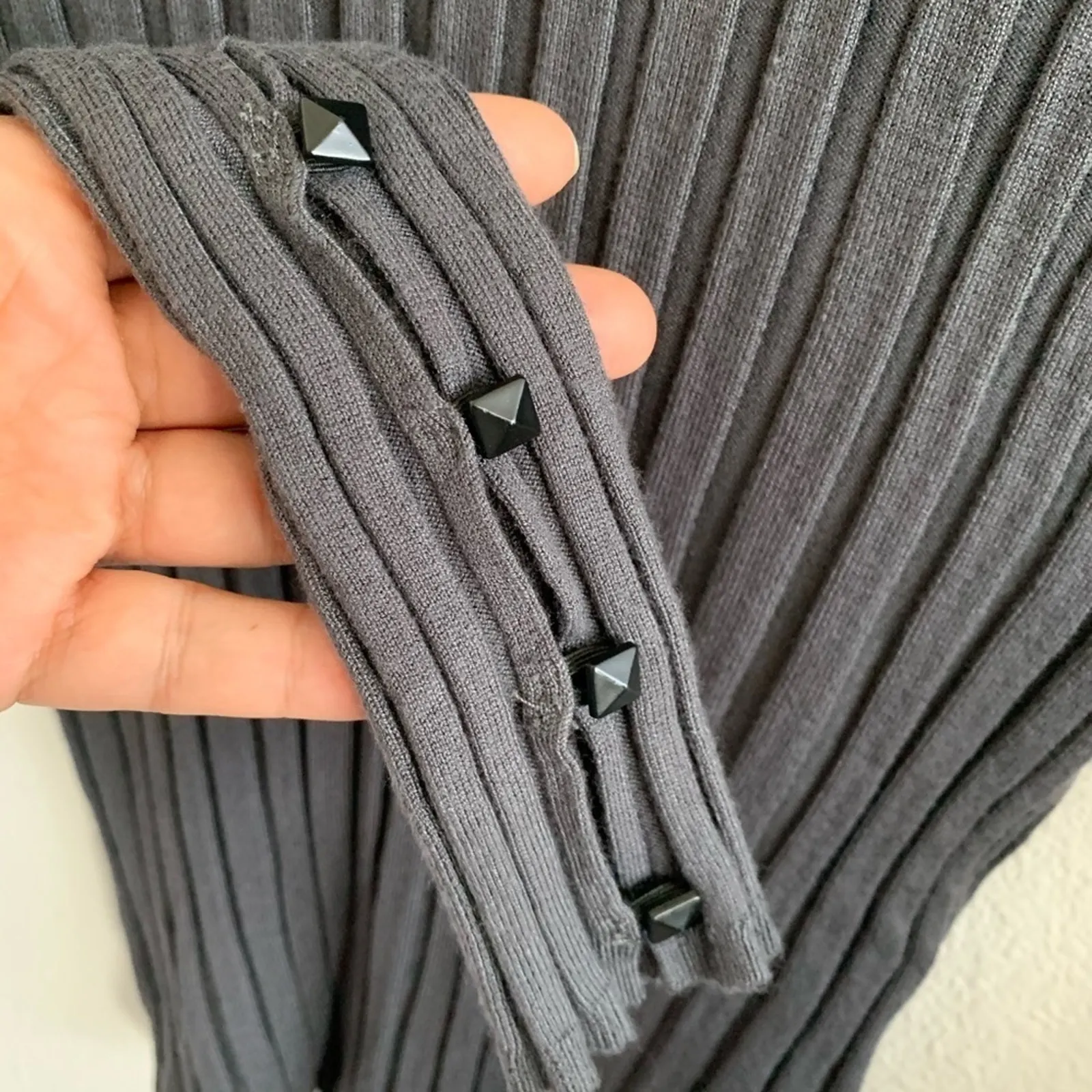 TOPSHOP Gray Stretch Top with Sleeve Studs 10 - Image 3