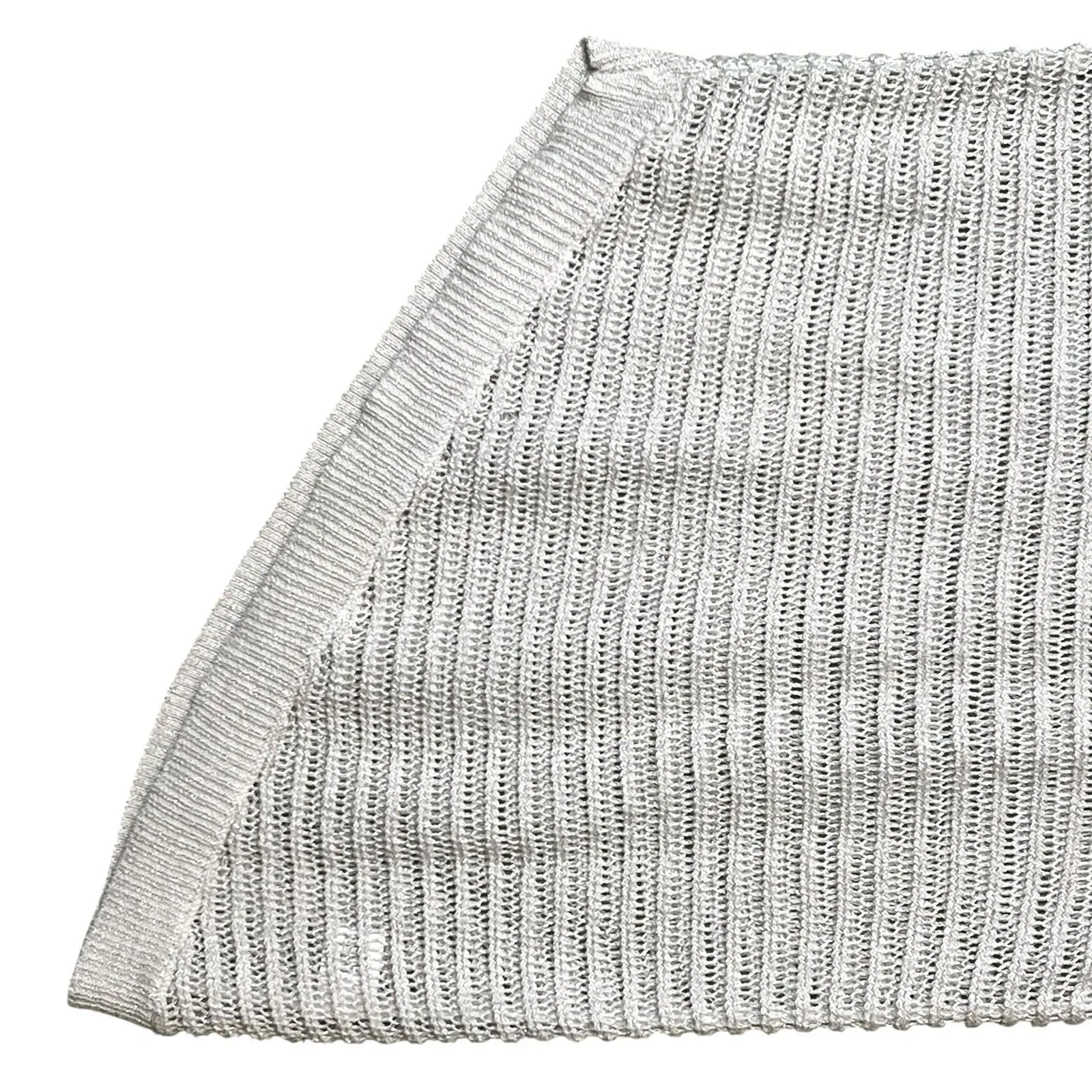 APT. 9 Sweater Womens Small Ivory Asymmetrical Hem Open Knit Tunic Top Metallic - Image 9