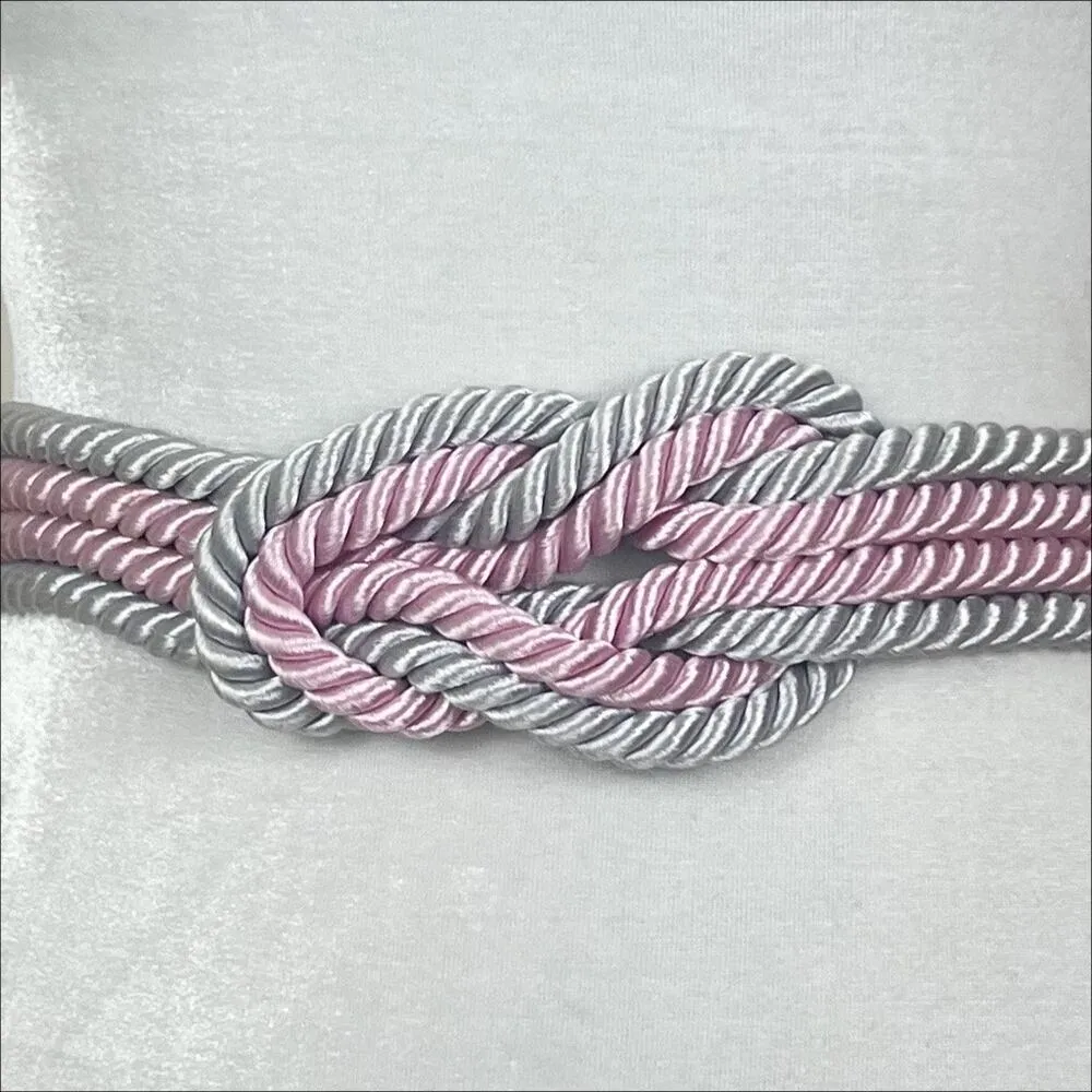 Vintage 80s 90s Knotted Rope Belt With Ribbon Tie Back Pink Gray - Image 2