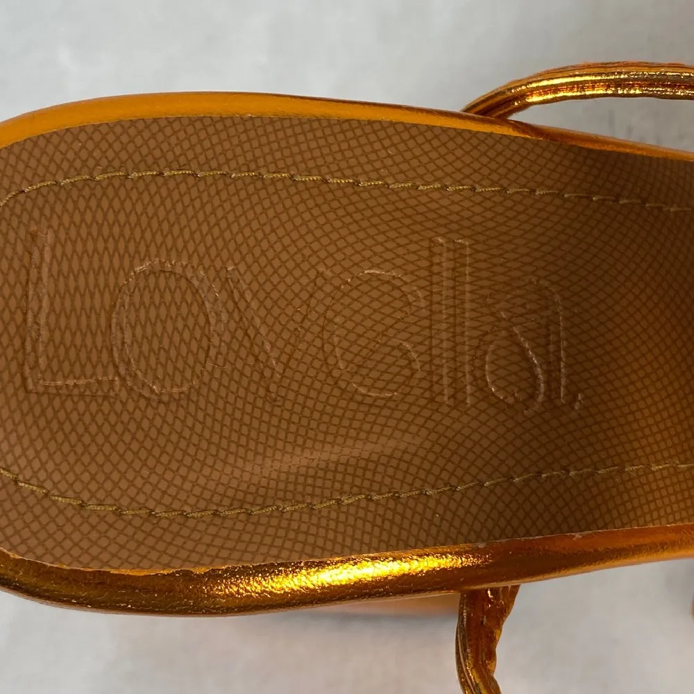 Lovella Metallic Gold Flower‎ Thong Sandals Heels Party Wedding Shoes Size 8/38 - Image 8
