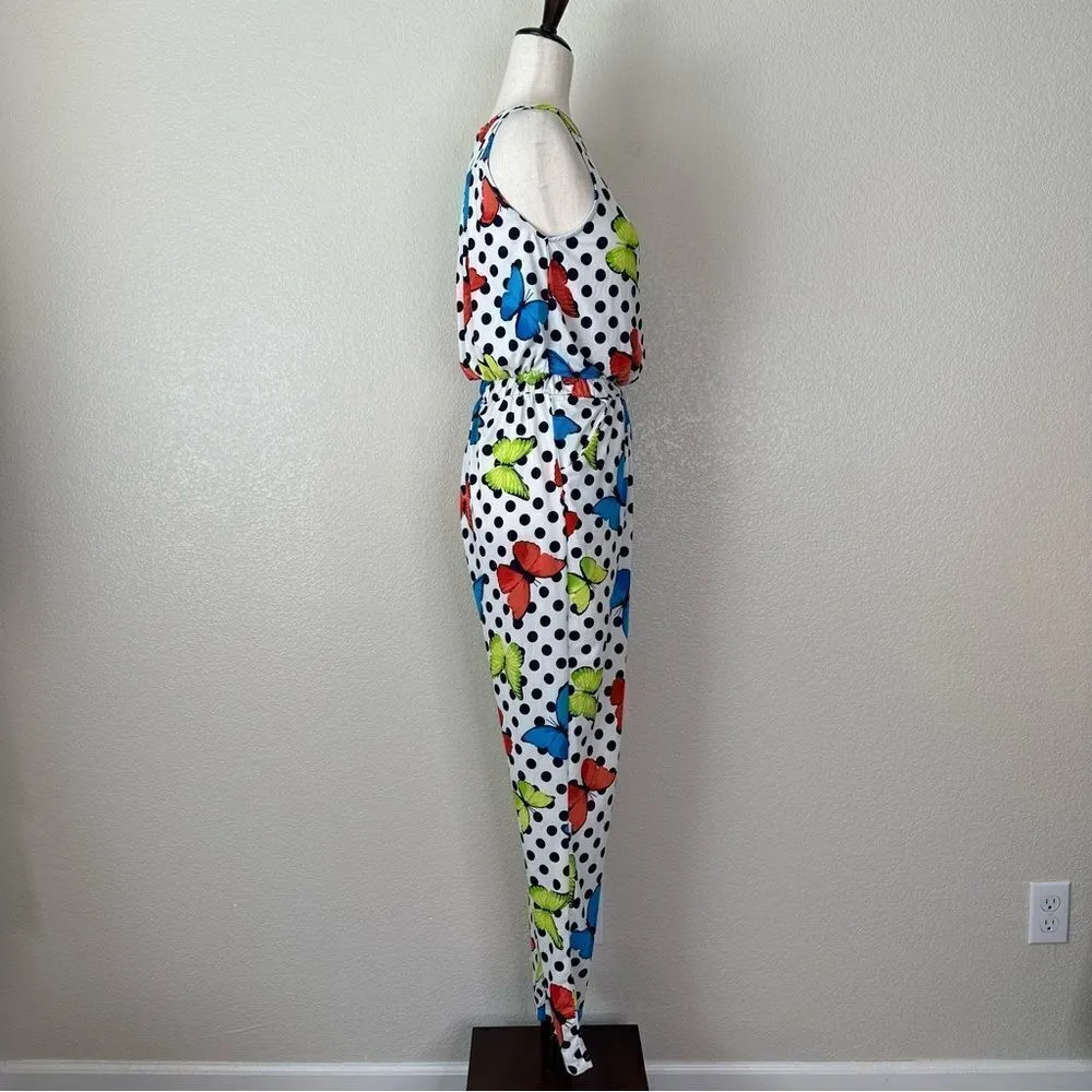 Excup Fashion Butterfly Zipper Front Jersey Knit Sleeveless Jumpsuit, Size 10 White - Image 6