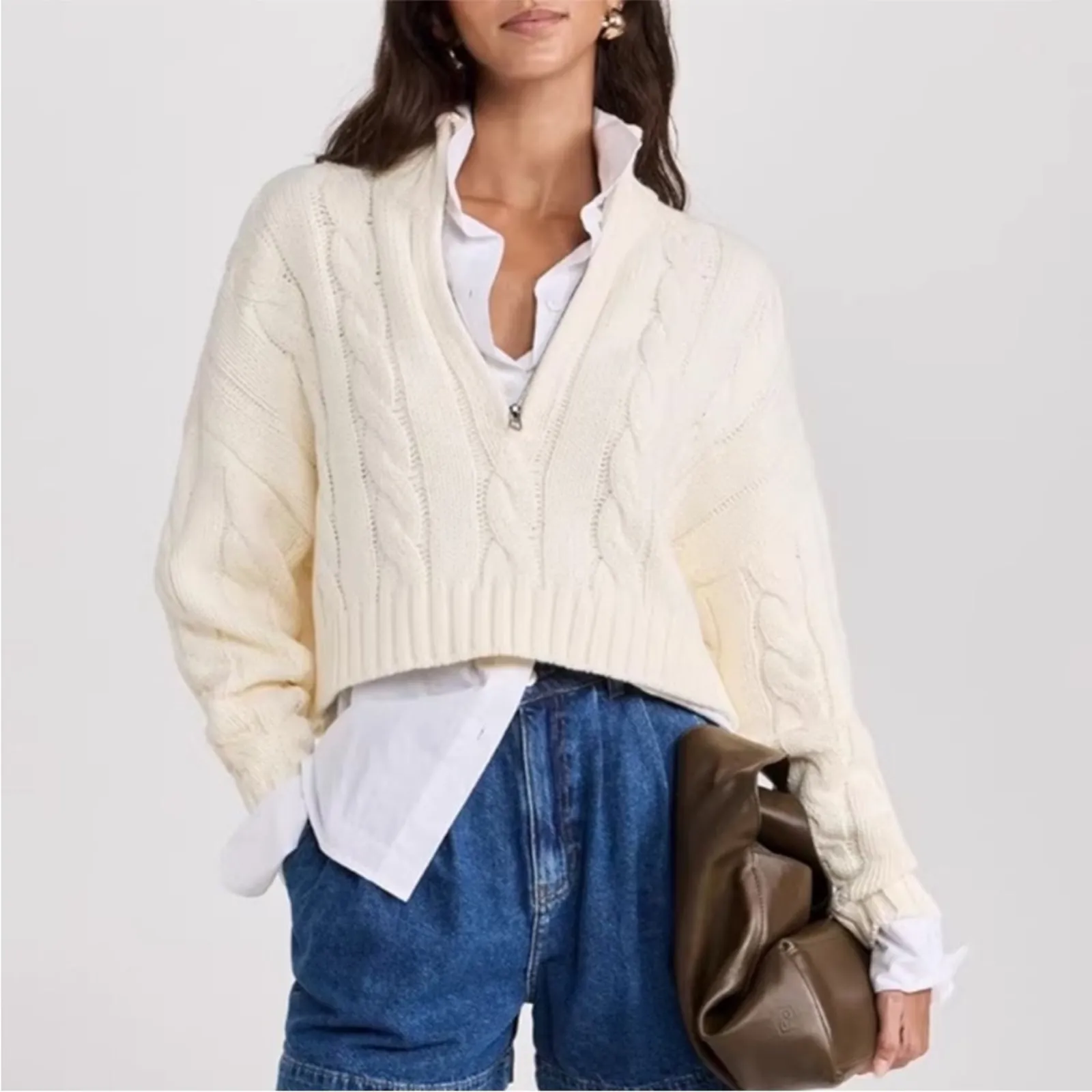 STAUD  Cropped Hampton Sweater in Ivory L - Image 7