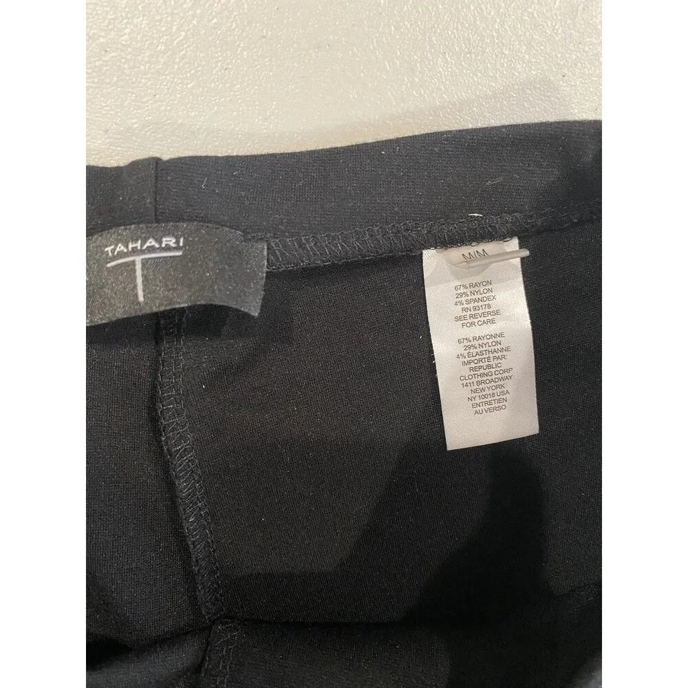 T Tahari Pants Womens Med Black Pull-On Stretch Ponte Front Slit Travel Workwear - Image 7