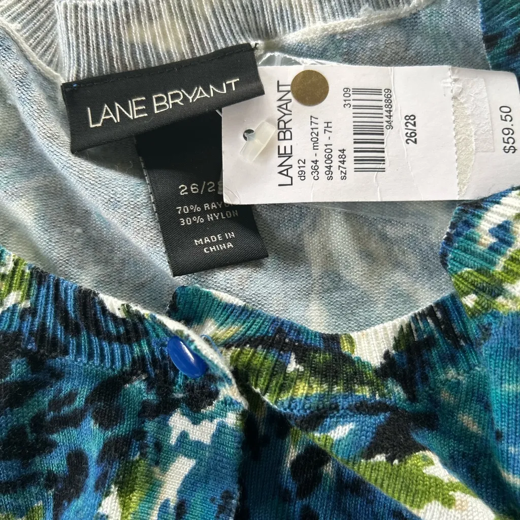 NWT!Lane Bryant Blue & Green Boho Floral Button Down Shrug/Sweater Size 26/28 4X - Image 6