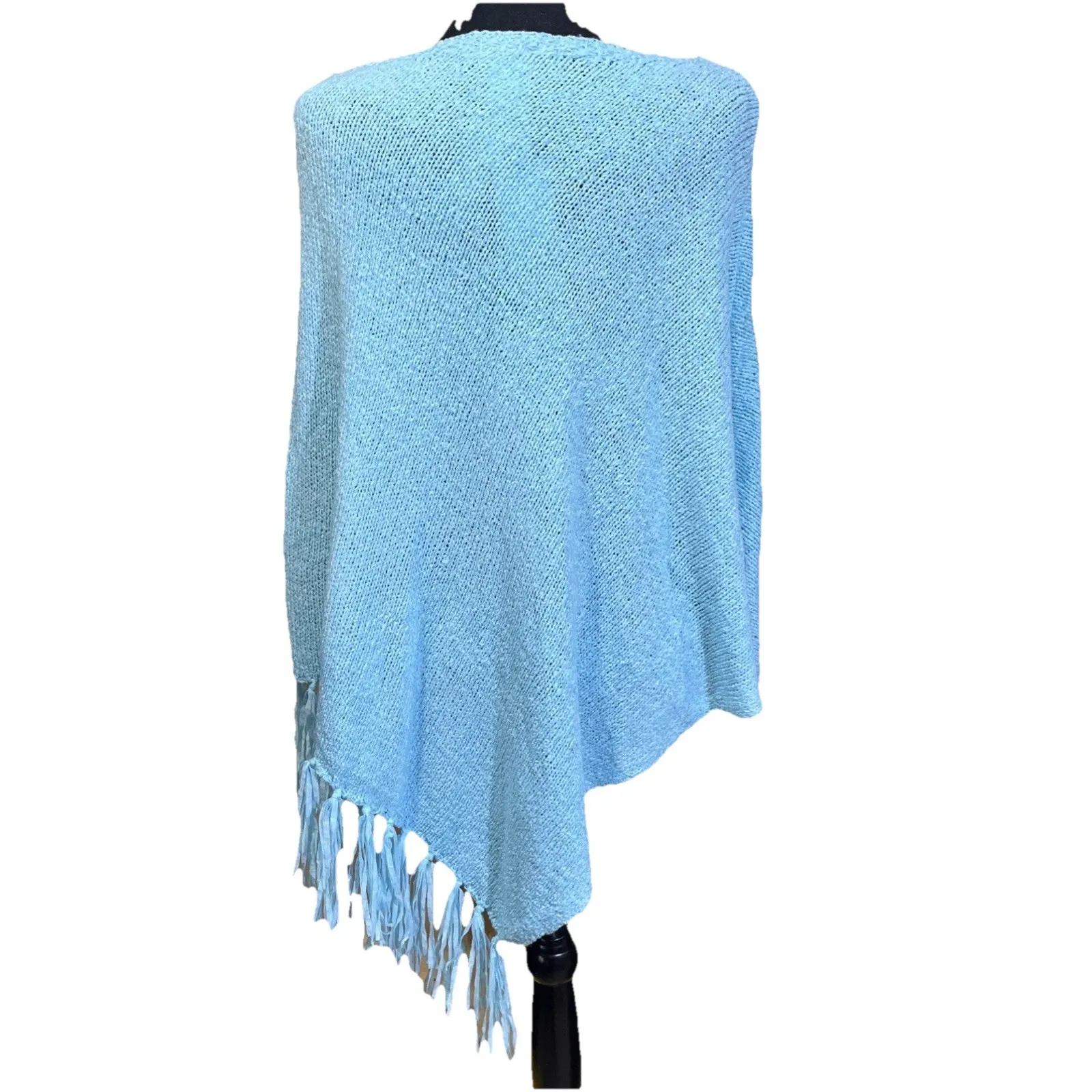 Chicos Tape Yarn Knit Poncho Sweater Aqua Blue Size L/XL Beachy Resort Vacation - Image 2