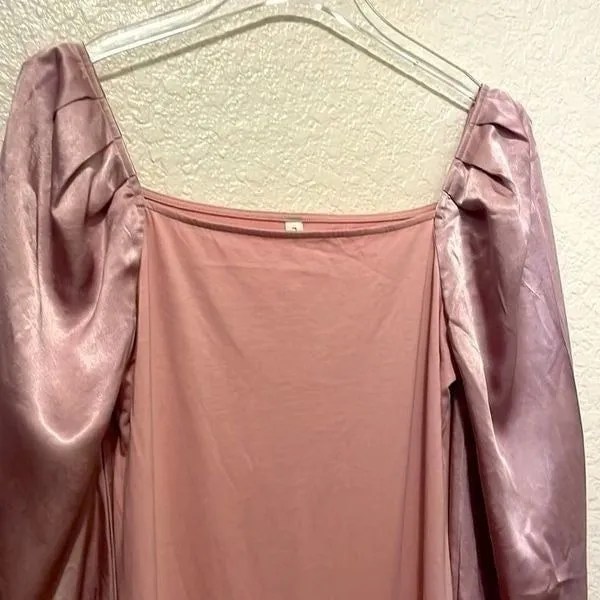 NAP Loungewear Square Neck Puff Sleeve Midi Dress in Pink Size Medium - Image 7