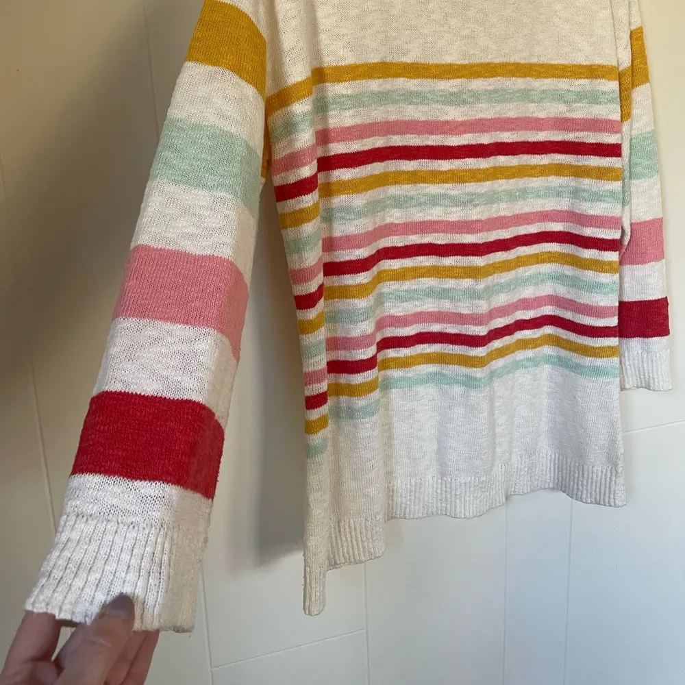 Talbots Plus Boatneck Sweater 3/4 sleeve cream rainbow stripe Women’s size 1X - Image 13