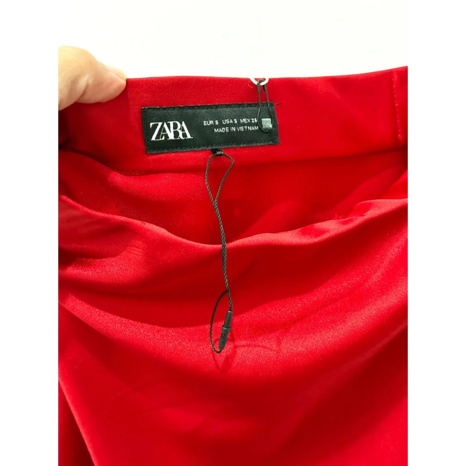 Zara Classic Flowy A-Line Hi-Rise Satin Midi Skirt Bright Red Women's Size Small - Image 4