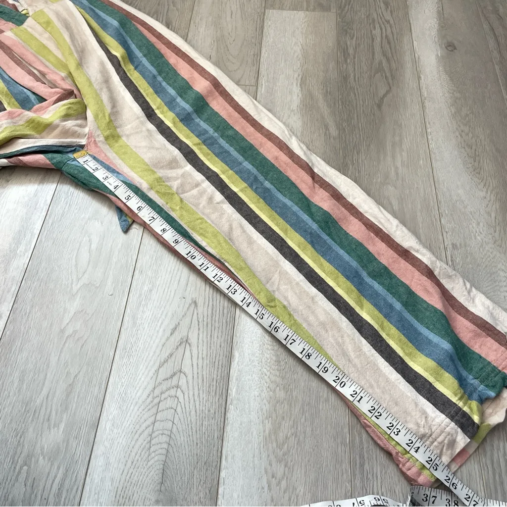 Free People Jumpsuit linen striped plunge straight leg womens Pink (size 2) boho - Image 8