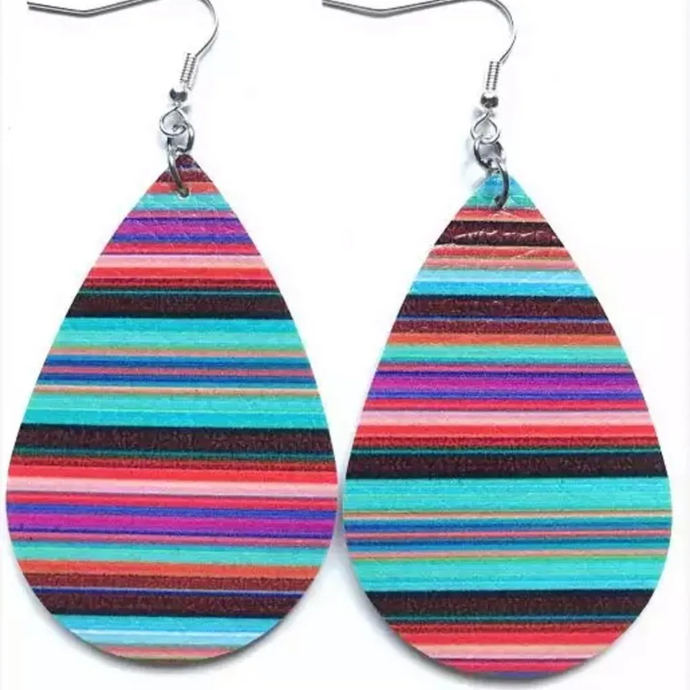Boho Vegan Leather Stripe Statement Earrings - Image 2