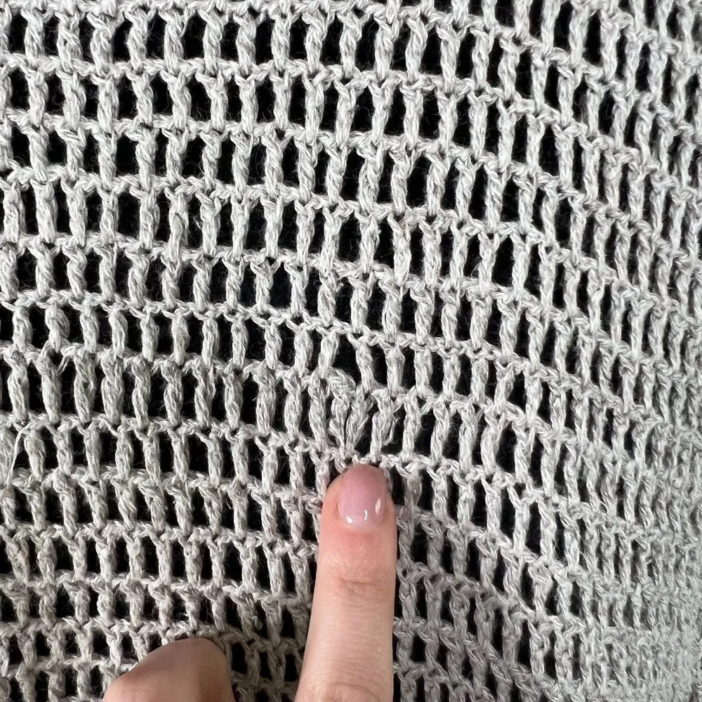 Vintage Loose Knit Button Front Crochet Beaded Beachy Coastal Vest Linen Blend Tan - Image 7