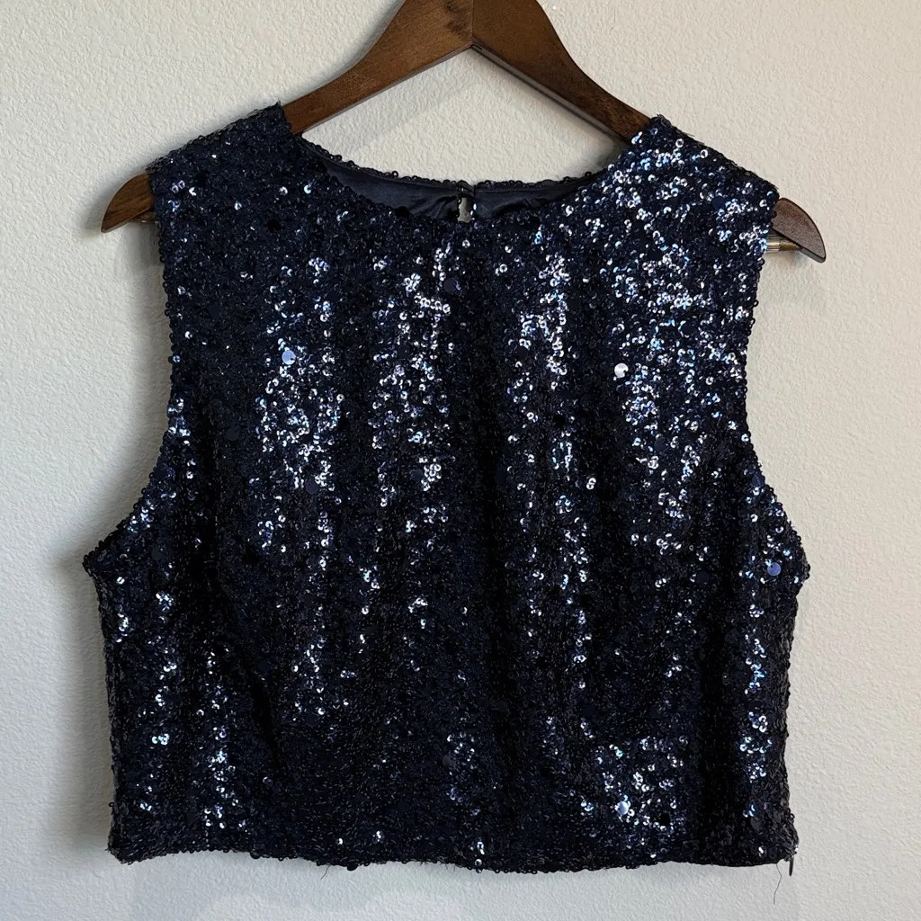 City Chic Blue Sequined Sleeveless Side Zip Top Size M - Image 2