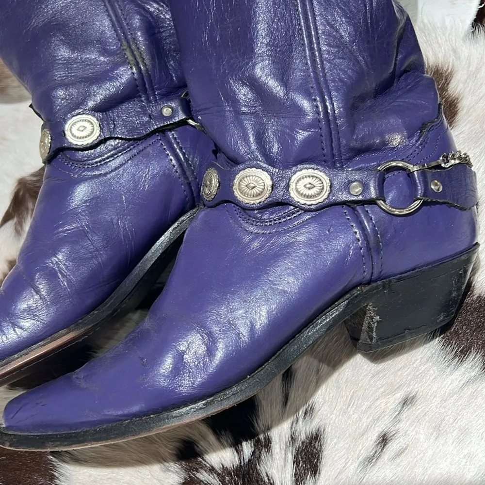 Vintage Purple Real Leather Cowboy Boots Festival Rave Burning Man A22 Size 6.5 - Image 2