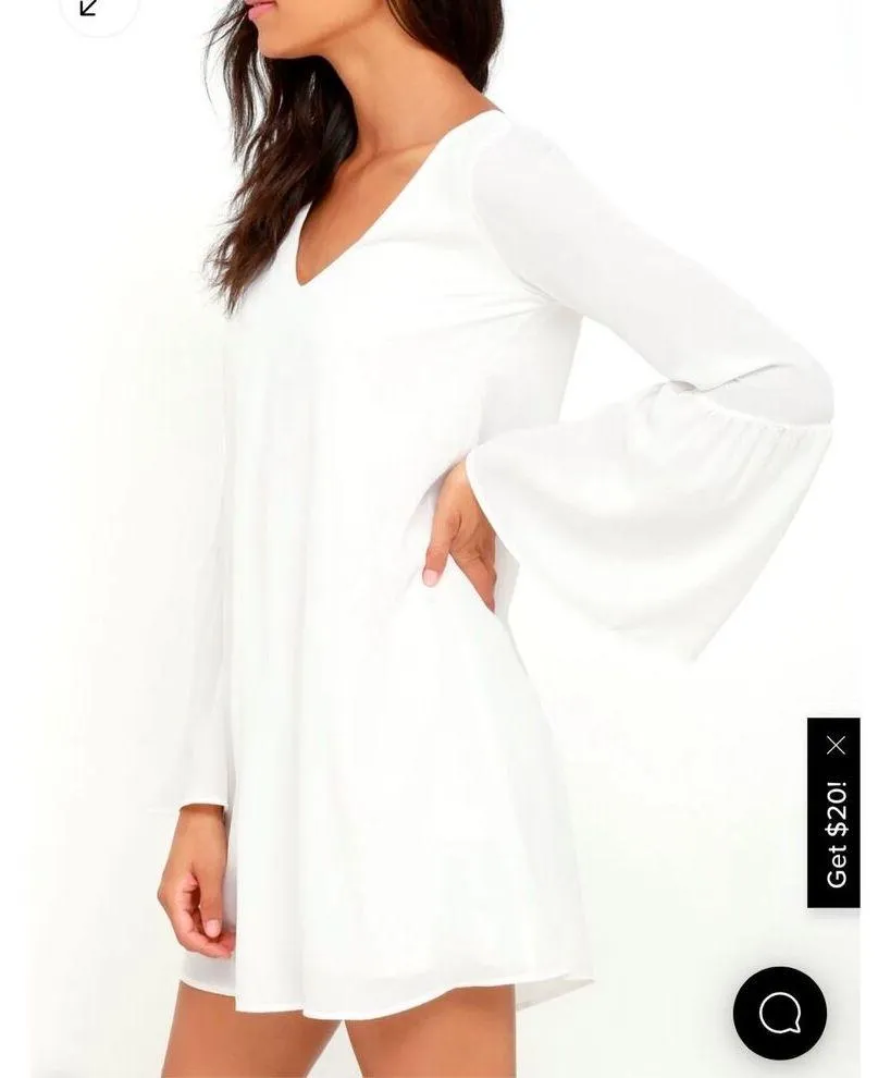 Lulu’s Far Wanderings Ivory Long Sleeve Shift Dress size small - Image 3