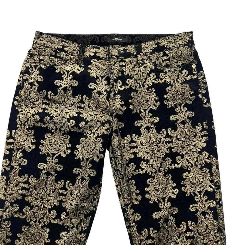 7 for all Mankind Black Velvet Gold Foil Brocade Jeans - Image 5