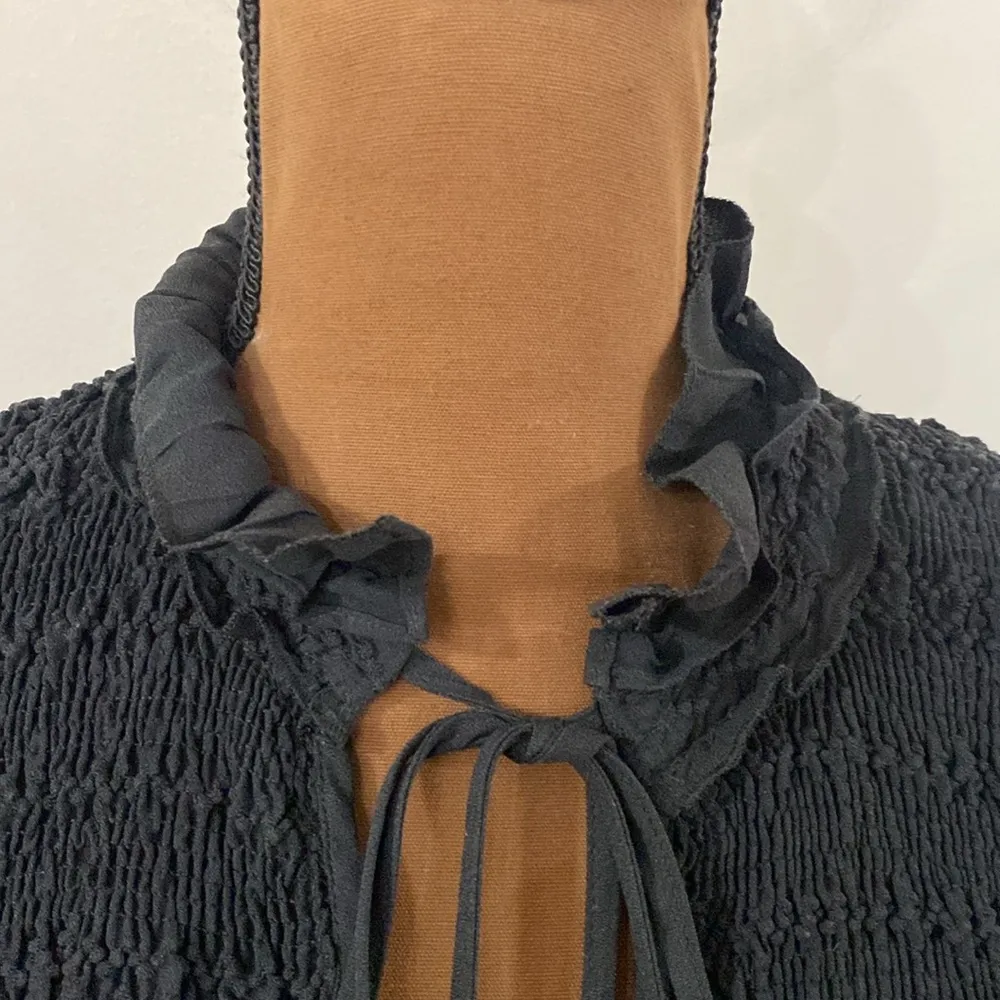 Free People black Ruffle me up ruffled smocked detail front tie top size S - Image 8