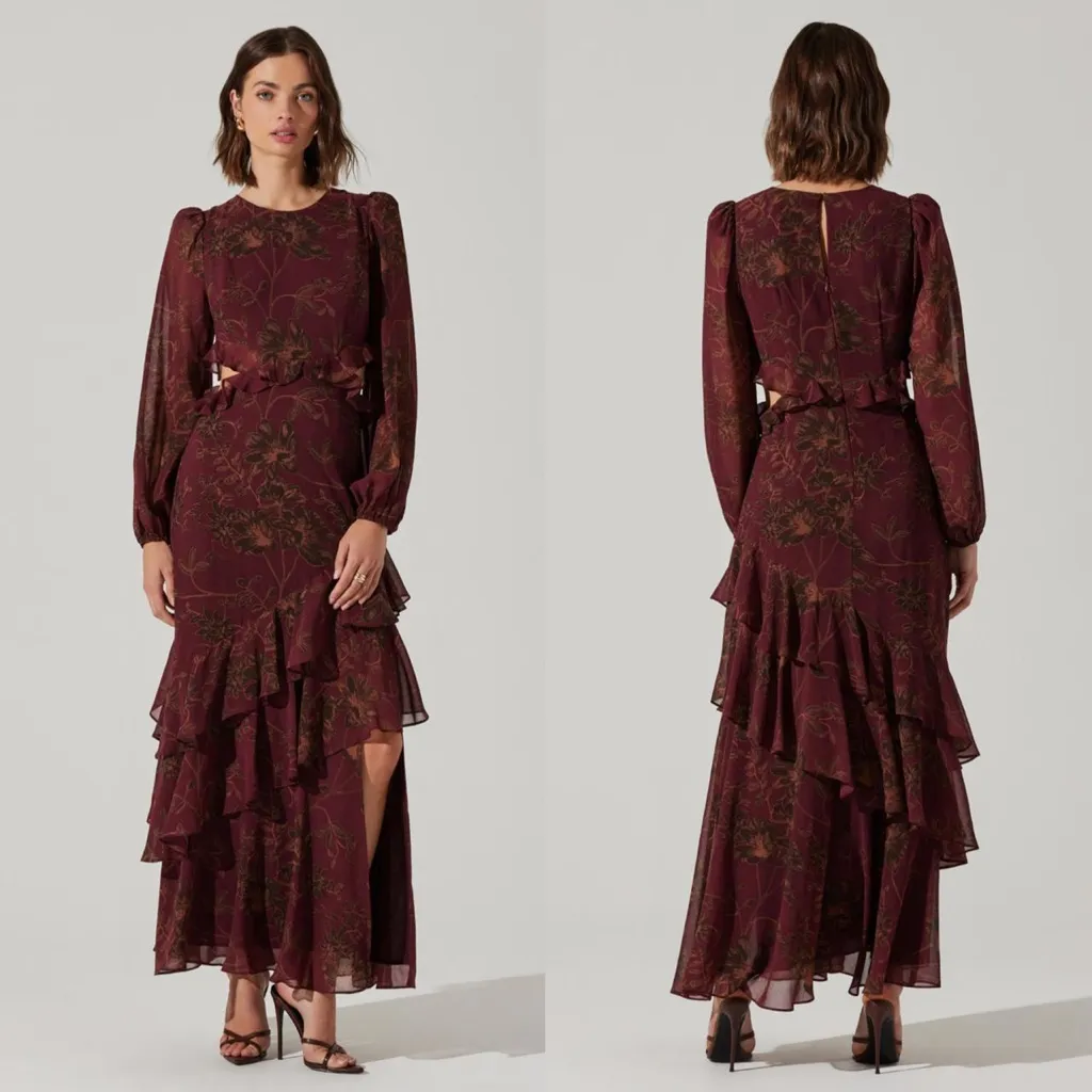 ASTR The Label Biella Floral Print Long Sleeve Keyhole Maxi Dress Sz XS - Image 4