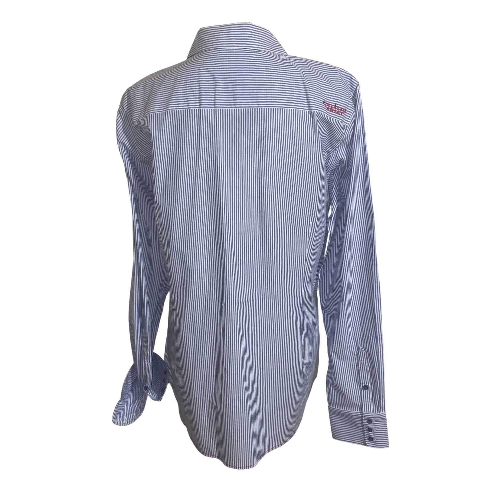 Ariat Womens Fitted Western Shirt XL‎ Blue White Striped Long Sleeve Button Down - Image 2