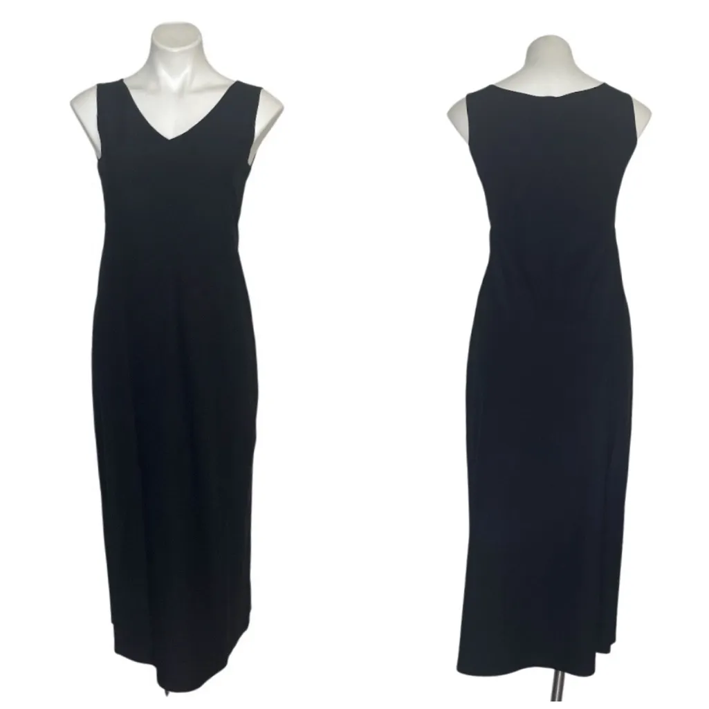 EILEEN FISHER Black Dress Sleeveless Mock Wrap Washable Crepe Size Medium NEW - Image 9