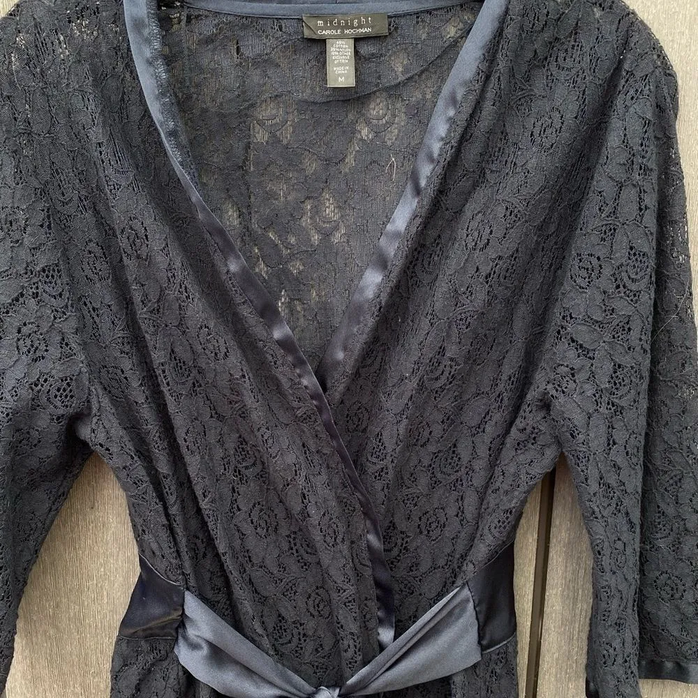 Midnight Carole Hochman Lace‎ Robe Black Size M - Image 2