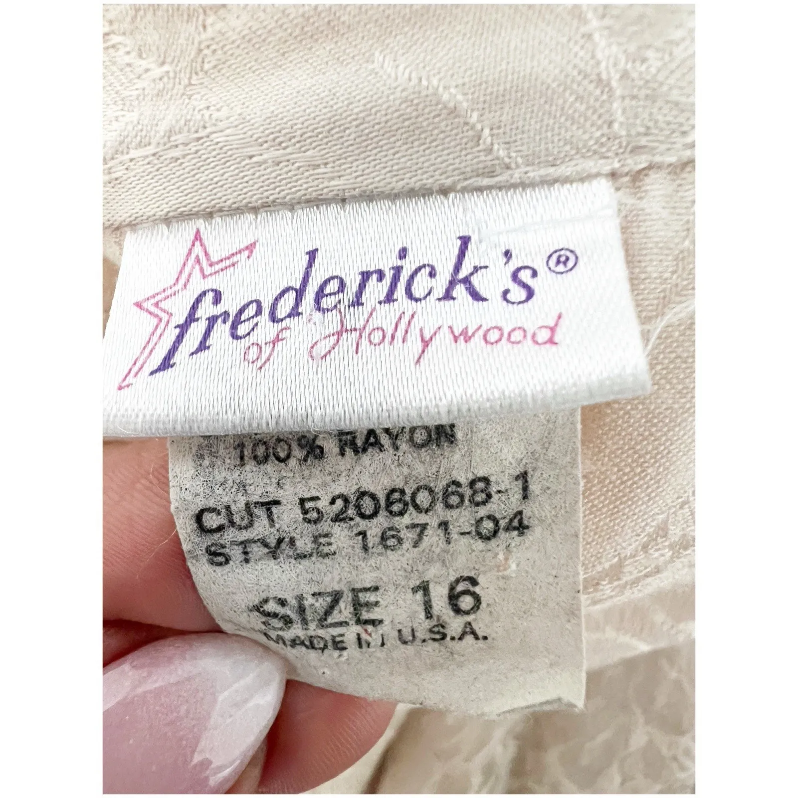 Fredericks Of Hollywood Vintage Nightgown Button Front Floral Size 16 Champagne - Image 12