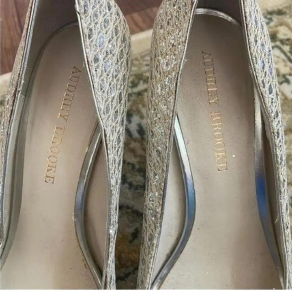 Audrey Brooke Silver Metallic Peep Toe Platform Heel Cocktail Wedding Prom - Image 6