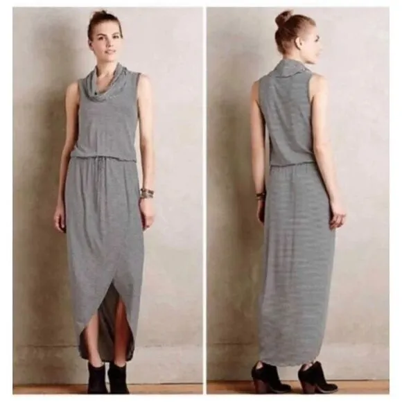 Dolan Left Coast Dress Black White Stripe Knit Cowlknit Midi cowl neck Sleeveles Black - Image 2