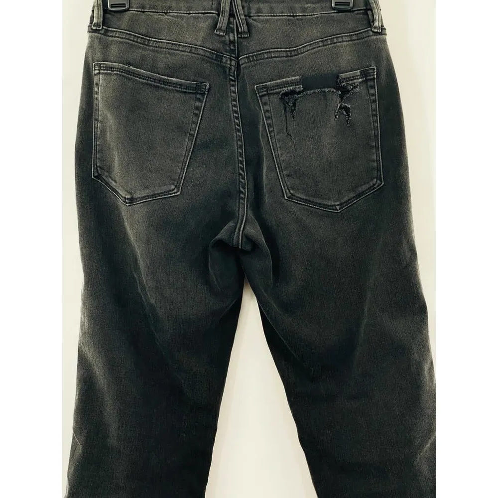 Good American Good Straight Destroyed Hem Straight Leg Jeans In Black 077 Sz 6 - Image 11