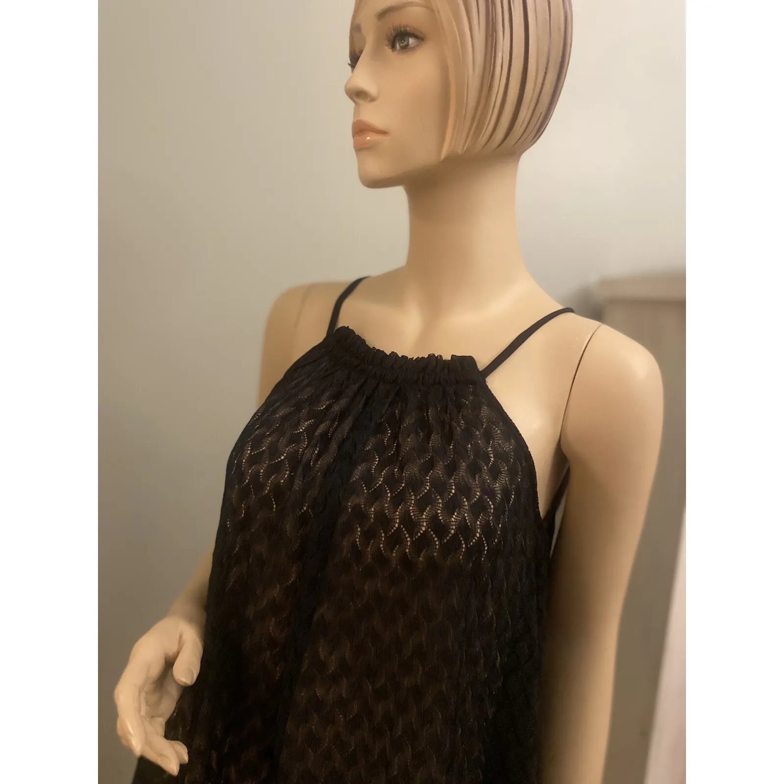 BCBG MAXAZRIA Black/Nude‎ Illusion LACE Halter DRESS XS - Image 9