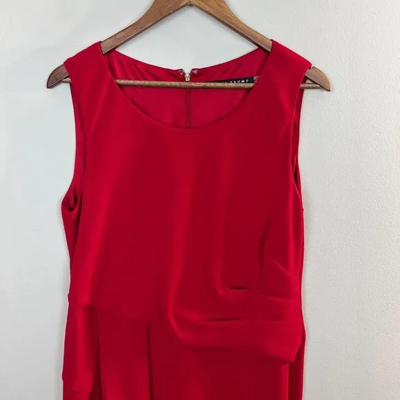 Ivanka Trump Dress 14 Red Sheath Ruffle Layered Pleated‎ Sleeveless Knee Length - Image 2