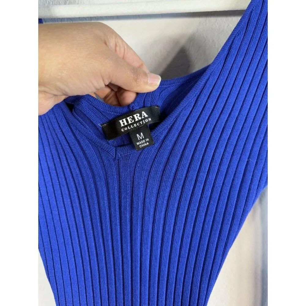 Hera Collection Women’s Royal Blue Ribbed Knit‎ Long Sleeve Midi Dress Size M Size M - Image 9