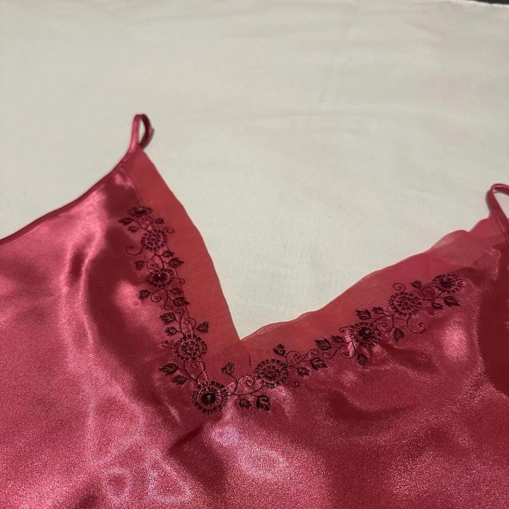 Intimates Pink Beaded Neck Lingerie Slip Dress Nightie Sz L Large - Image 6