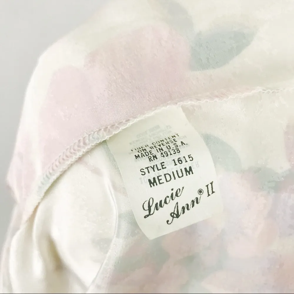 Vintage Satin Botanical Nightgown + Robe | Size M White Size M - Image 16