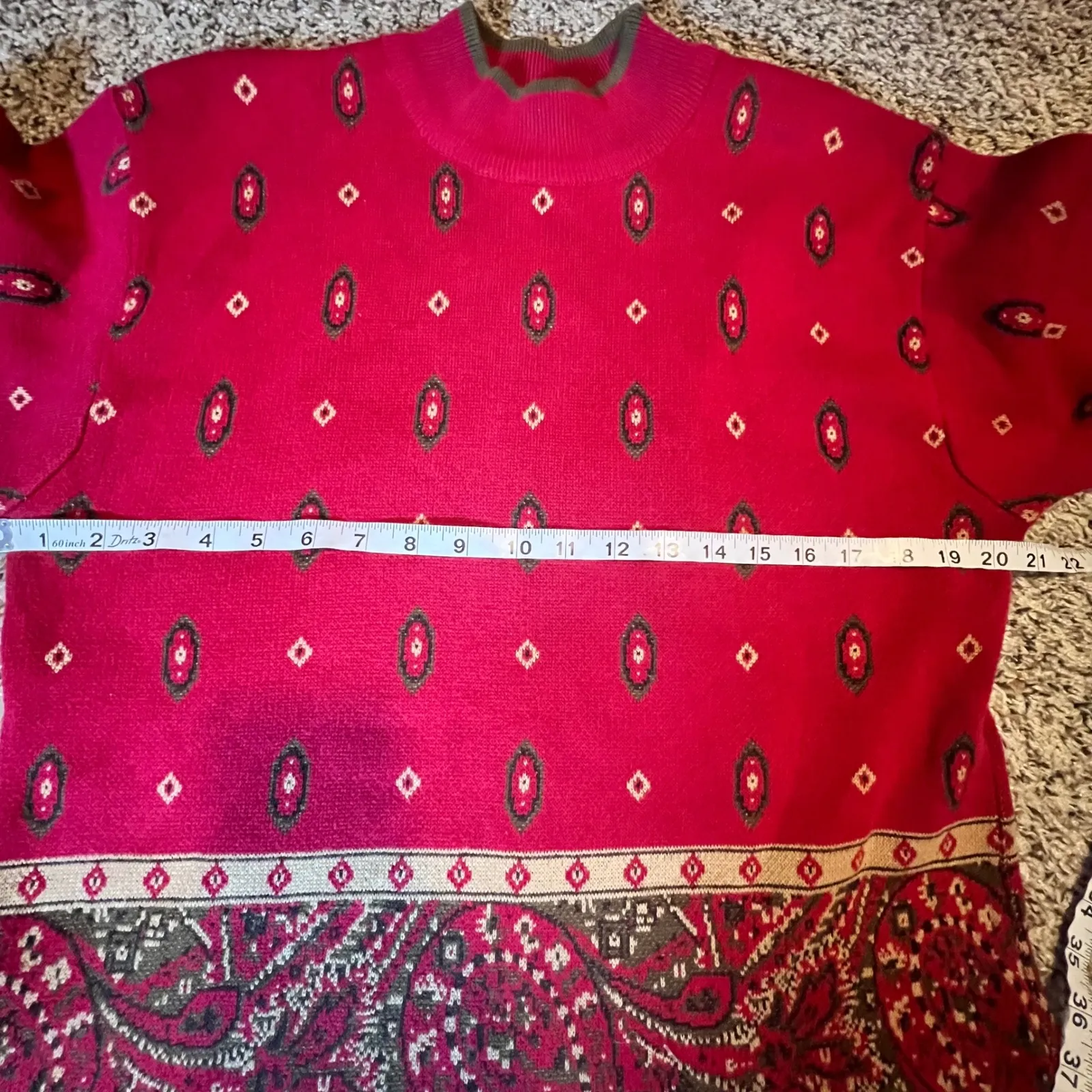 Robert Scott Ltd Red Paisley Mock Neck Knit Sweater Women's Size Medium - Image 5