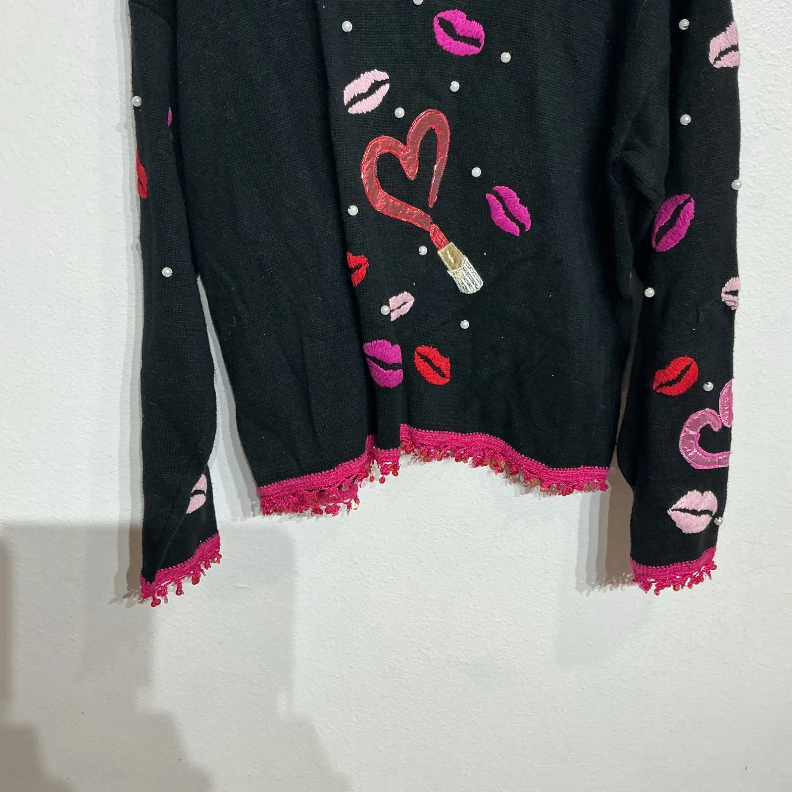 Jane's Closet Black Valentine Vintage Cardigan Sz L Size L - Image 8