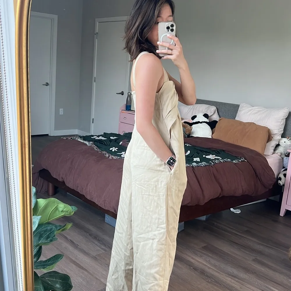 New COS linen blend oversized beige overalls jumpsuit - Image 2