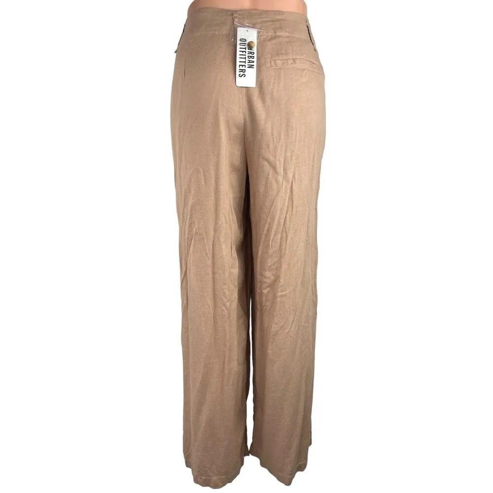 NEW Urban Outfitters  Linen Tan Baggy High Rise Trouser Wide Leg Pants Size 0 - Image 3