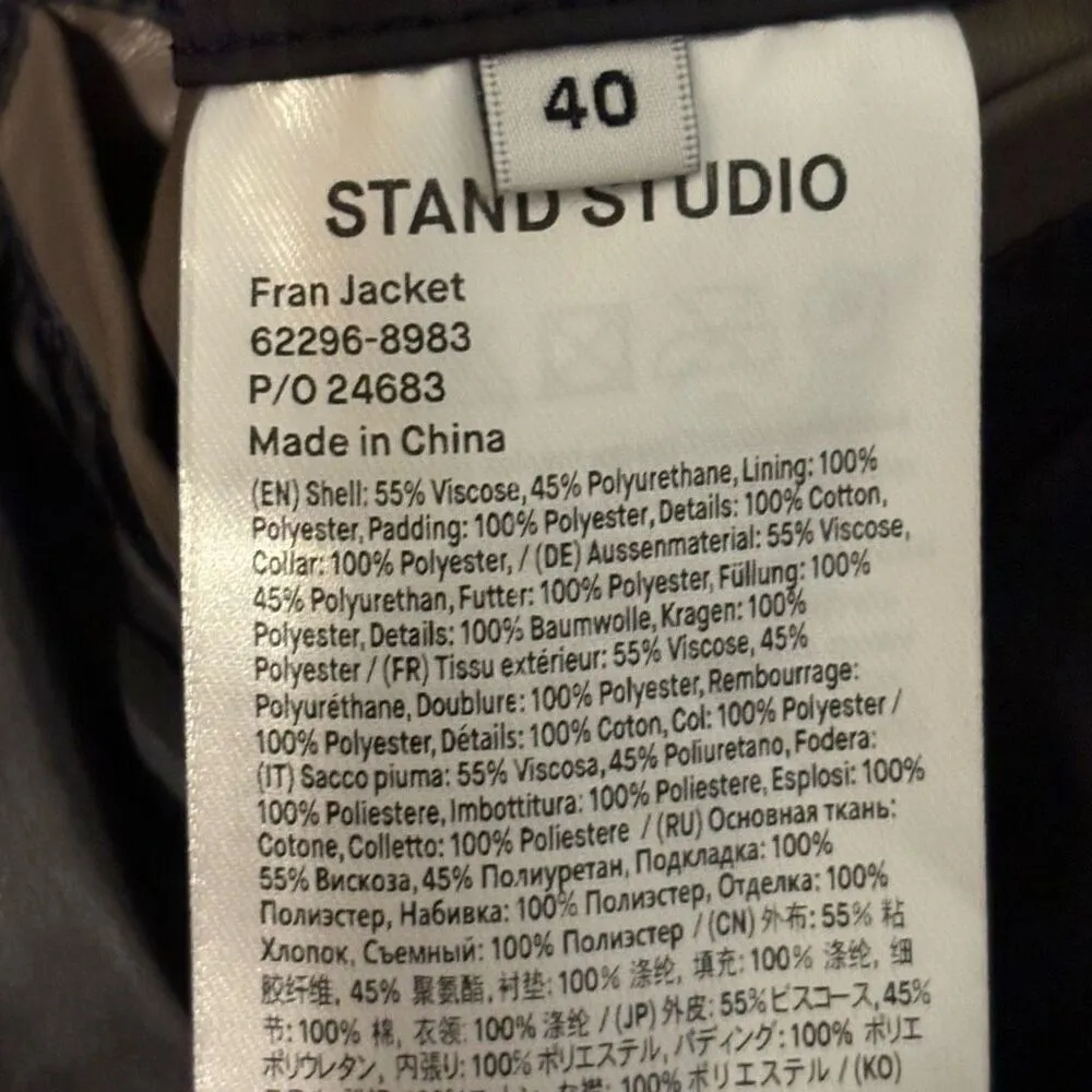 Stand Studio Fran faux leather puffer jacket fur collar mole brown size EU40 med - Image 8