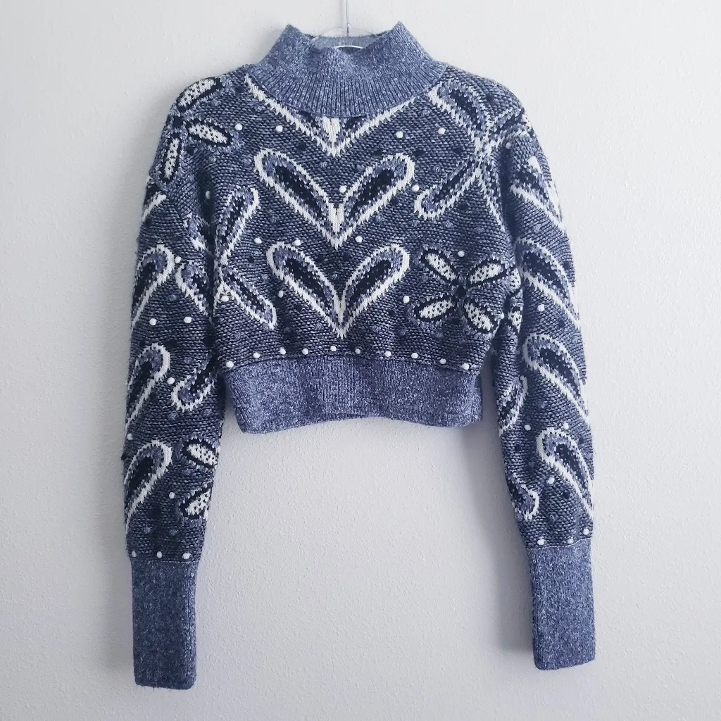 Zara Chunky Heart Swiss Dot Semi Cropped Long Sleeve Sweater - Image 2