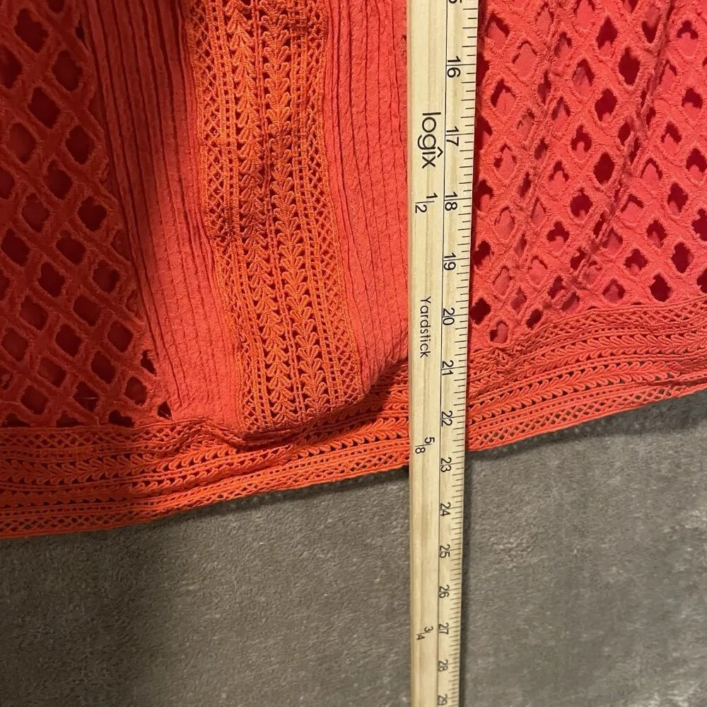 Skies are Blue Shirt Womens Small Crochet Sleeveless Peplum Hem Red/Orange - Image 7