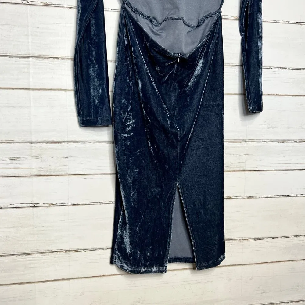 Pretty Little Thing Velvet Midi Dress Long Sleeve Blue Size 12 - Image 10