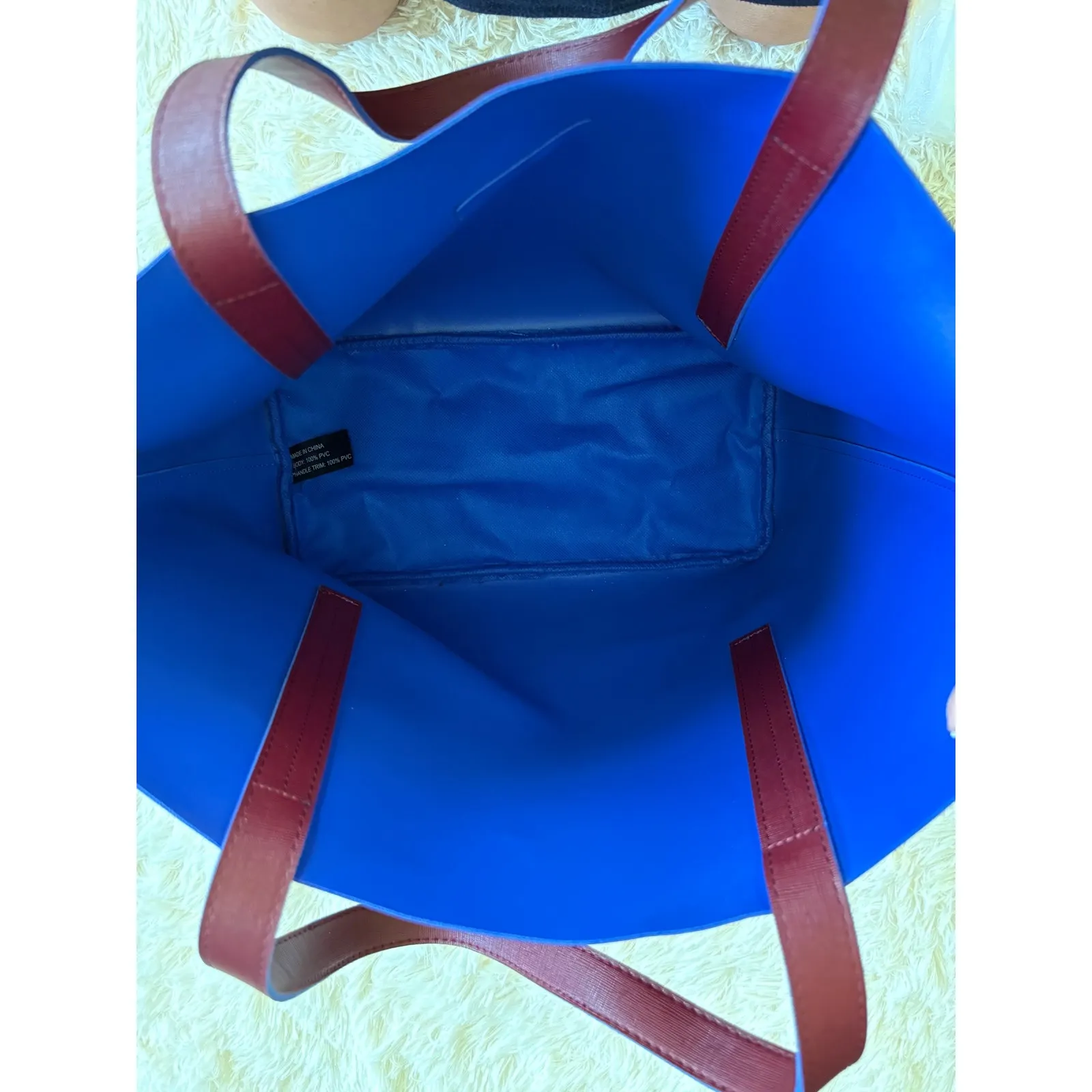 Oscar de la Renta Reversible Tote Bag Maroon Red Blue Shopper Carryall Purse - Image 2