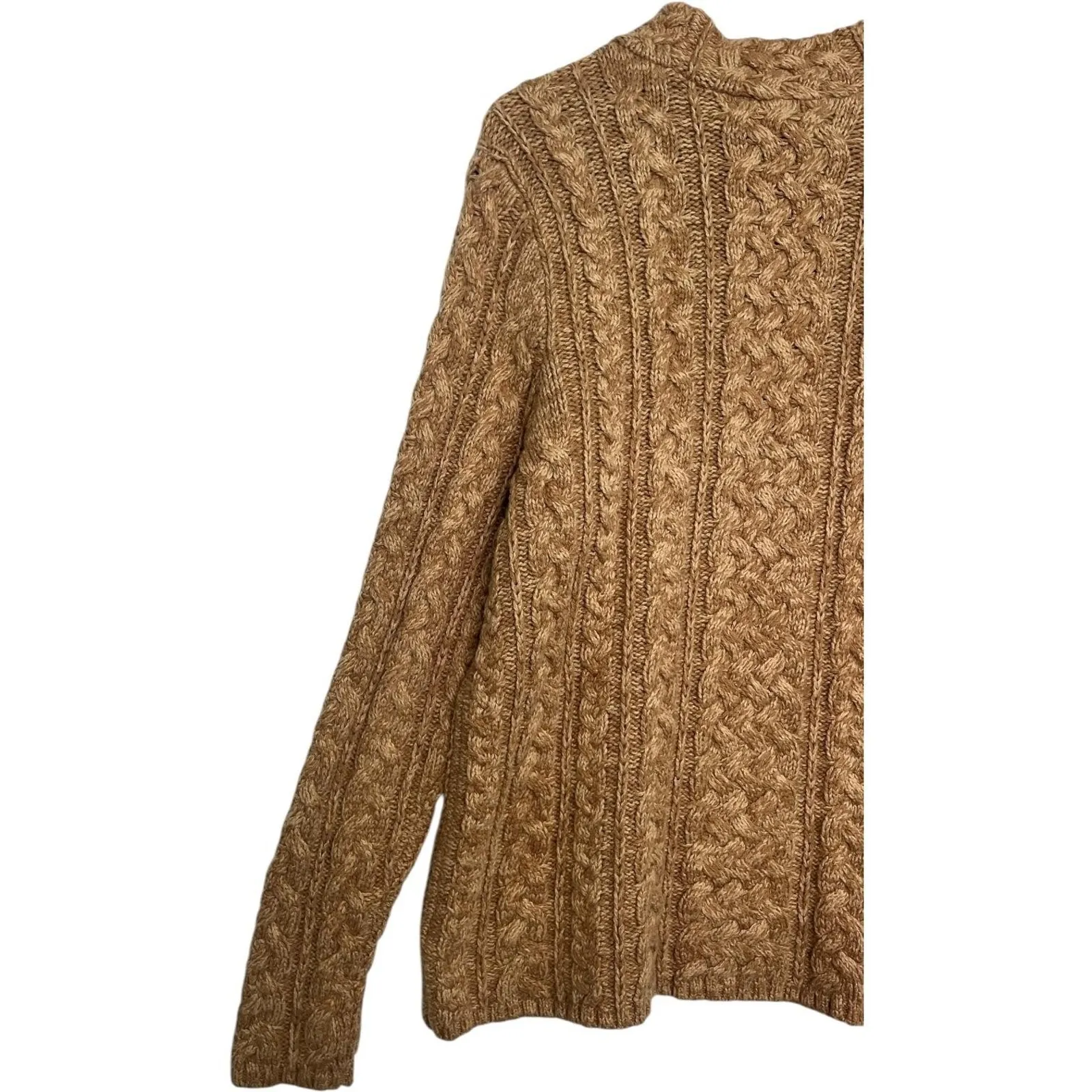 Lands End Sweater Womens XL 18 Tan Cable Knit Mock Neck Wool Blend Fisherman Brown - Image 10
